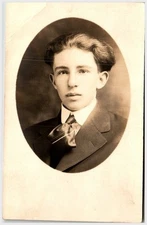 1917 Photo Postcard Portrait, Floyd Sparrow, Age 17, Divided Back