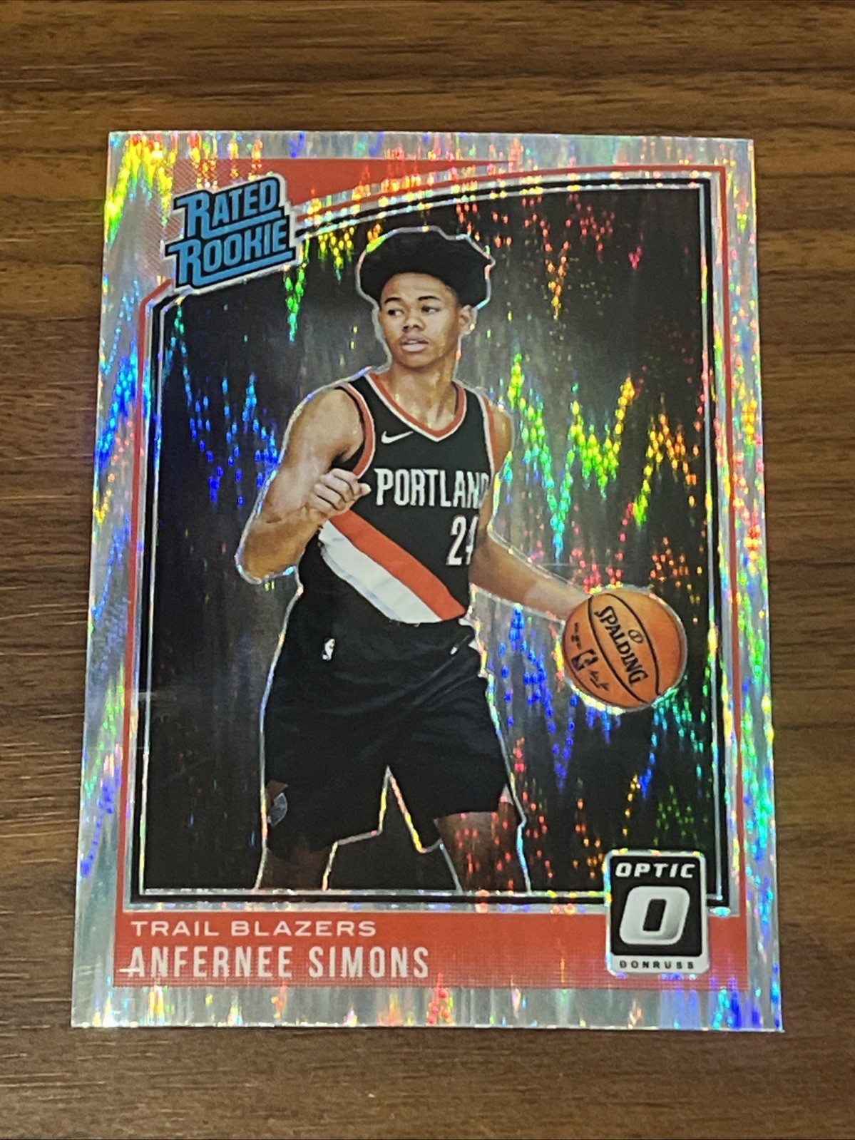 2018-19 Donruss Optic Anfernee Simons RC #186 Shock Prizm Trail Blazers