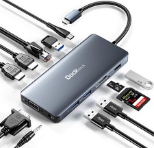 USB C Docking Station, 12 in 1 USB C Hub Adapter with 2 HDMI 4K, VGA, Etherne...