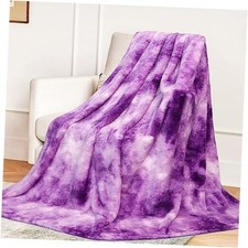 Blankets Fuzzy Soft Fleece Throw Throw 50"x70"/ 130x150cm Purple White