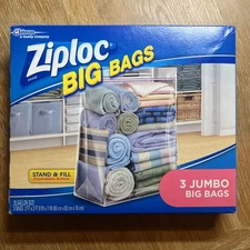 Ziploc Big Bags Jumbo 20 Gallon Zipper Seal Stand Fill Expandable 3 CT NIB