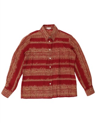 VINTAGE Damen Shirt IT 48 XL rot geblümt Baumwolle AT13