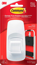 Jumbo Utility Hook, Pack of 1 Hook and 4 Adhesive Strips, White - Damage Free Ha 5.72 per strip