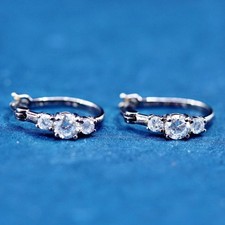 0.75  vermeil gold filled Sterling silver earrings, 925 huggie hoops with cz