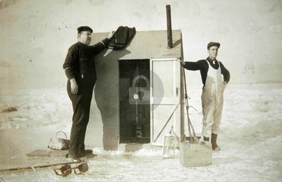 Put In Bay OH Ohio Ice Fishing Lake Erie Winter Shack RPPC Photo Postcard COPY