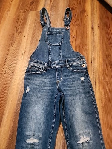 Abercrombie Kids Denim Overalls Kids Size 11/12 Distressed - Picture 3 of 9