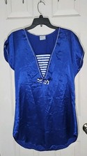 Vintage 90s Sleep Solutions Women's Small Blue Satin Chemise Mini Nightgown