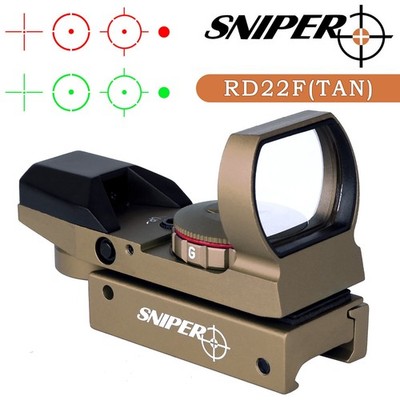 Sniper RD22F 1X22X33 Red Dot Sight, Reflex Sight with 20mm Picatinny Rail (Tan)
