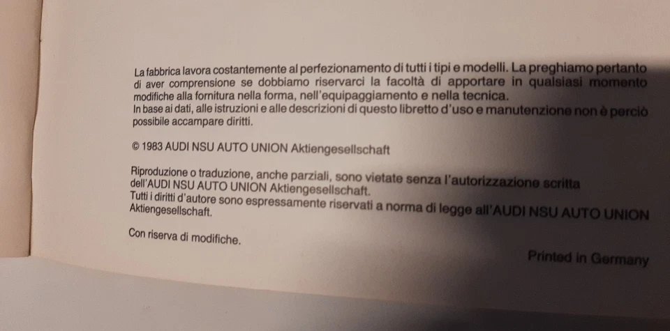 AUDI 80 LIBRETTO USO E MANUTENZIONE  EDIZIONE 1983 - USATO - Immagine 3 di 4