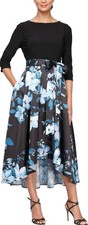 S.L. Fashions Women's Floral High-Low Gown Wedding Guest Dress, Black Multi, 18