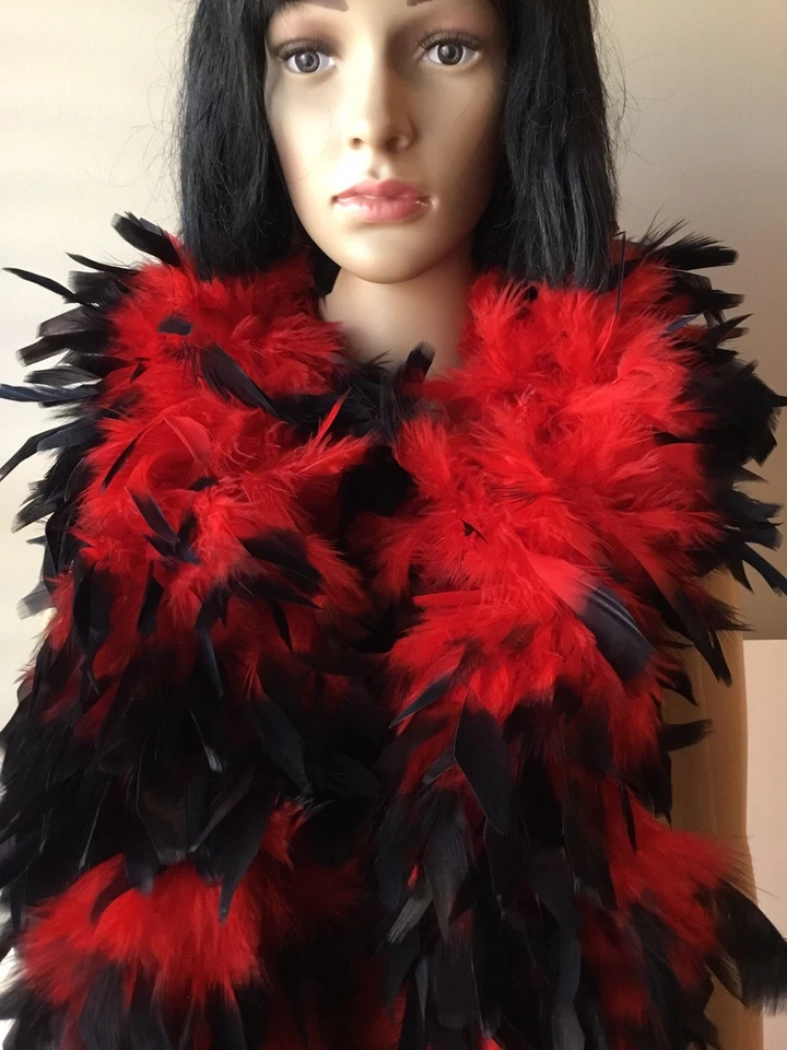 Vintage Red Black Feather Boa 75" Long Flapper Costume - Image 3 of 3