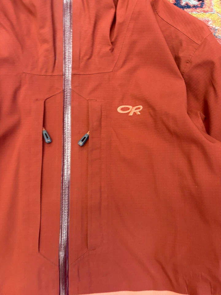 Jaqueta de pesquisa ao ar livre média laranja e vermelha concha de esqui poço aberturas bolso no peito - Imagem 3 de 4