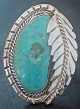 XLarge Vtg Navajo Native American Sterling Turquoise Feather Ring 1-7/8"x1-3/8"