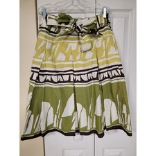 Talbots Green Bohemian Cotton A-Line Pleated Midi Skirt with Belt Pockets Size 8
