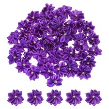 100Pcs 1.2" Small Satin Ribbon Flowers Mini Fabric Flowers Dark Purple