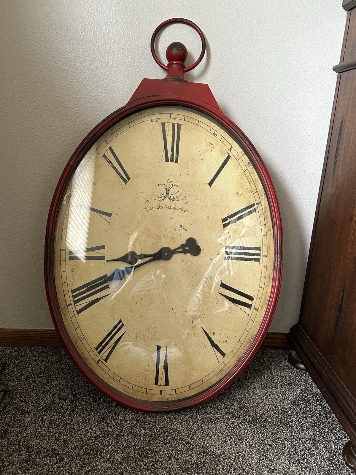 Used Pier 1 Large Cafe des Marguerites French Bistro Pocket Watch Wall Clock 38"