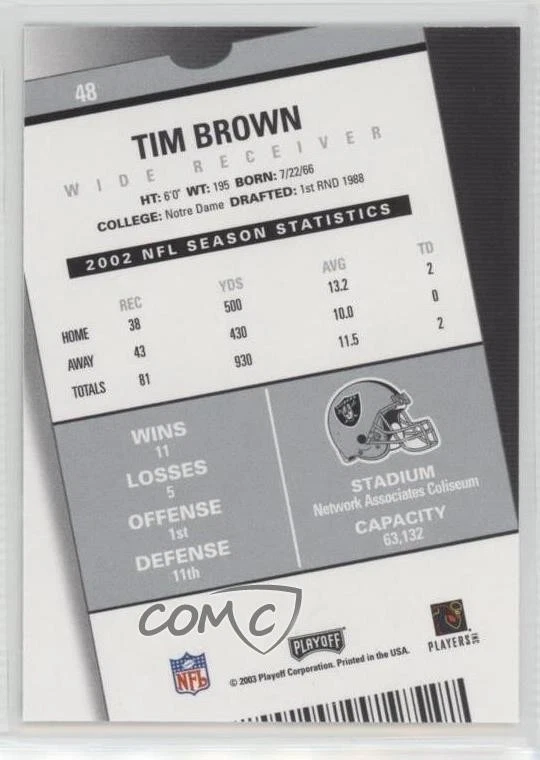 2003 Playoff Contenders Tim Brown #48 HOF - Image 2 of 2