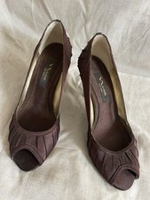 Nina 2-1/2  Kitten Heel Open Toe Brown Silk Evening Shoes EU 37 US 7
