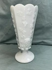 Milk Glass Depression Era Pressed Glass Vase Granny Core White Paneled Grape VTG
