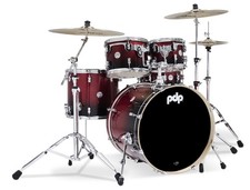 PDP Concept Maple 5-Piece Shell Pack, Red to Black Fade Lacquer w/Chrome