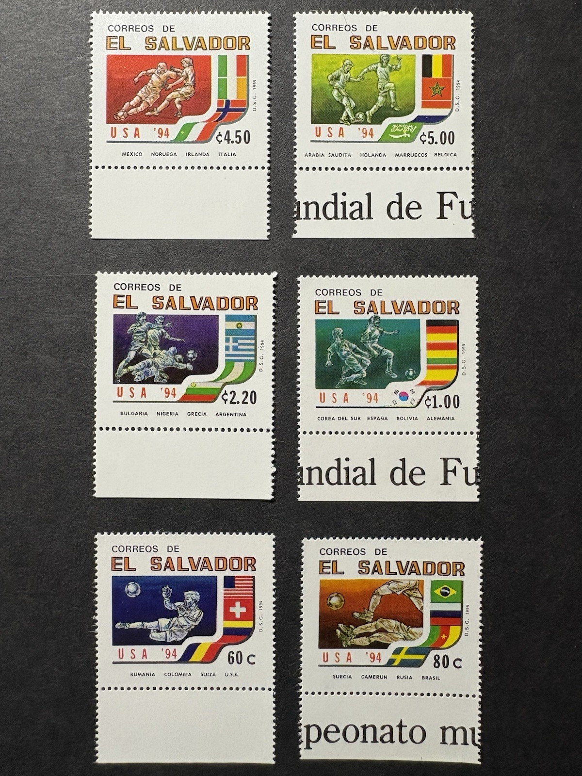 El Salvador Complete Set Soccer World Cup 1994 Sc 1368-73 MNH Free Shipping