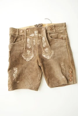 Kurze Lederhose Second Hand mit Stickerei dick und weich Rindsleder grau Gr.52 - Bild 1 von 4