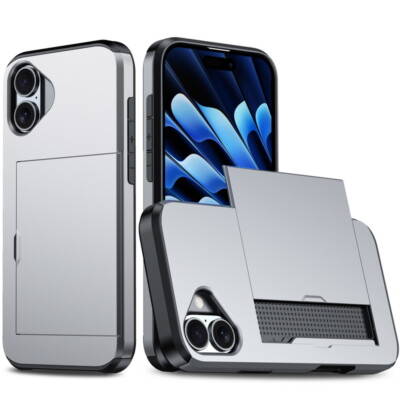 For iPhone 16 15 14 13 12 Pro Max Shockproof Wallet Card Holder Hard Phone Case