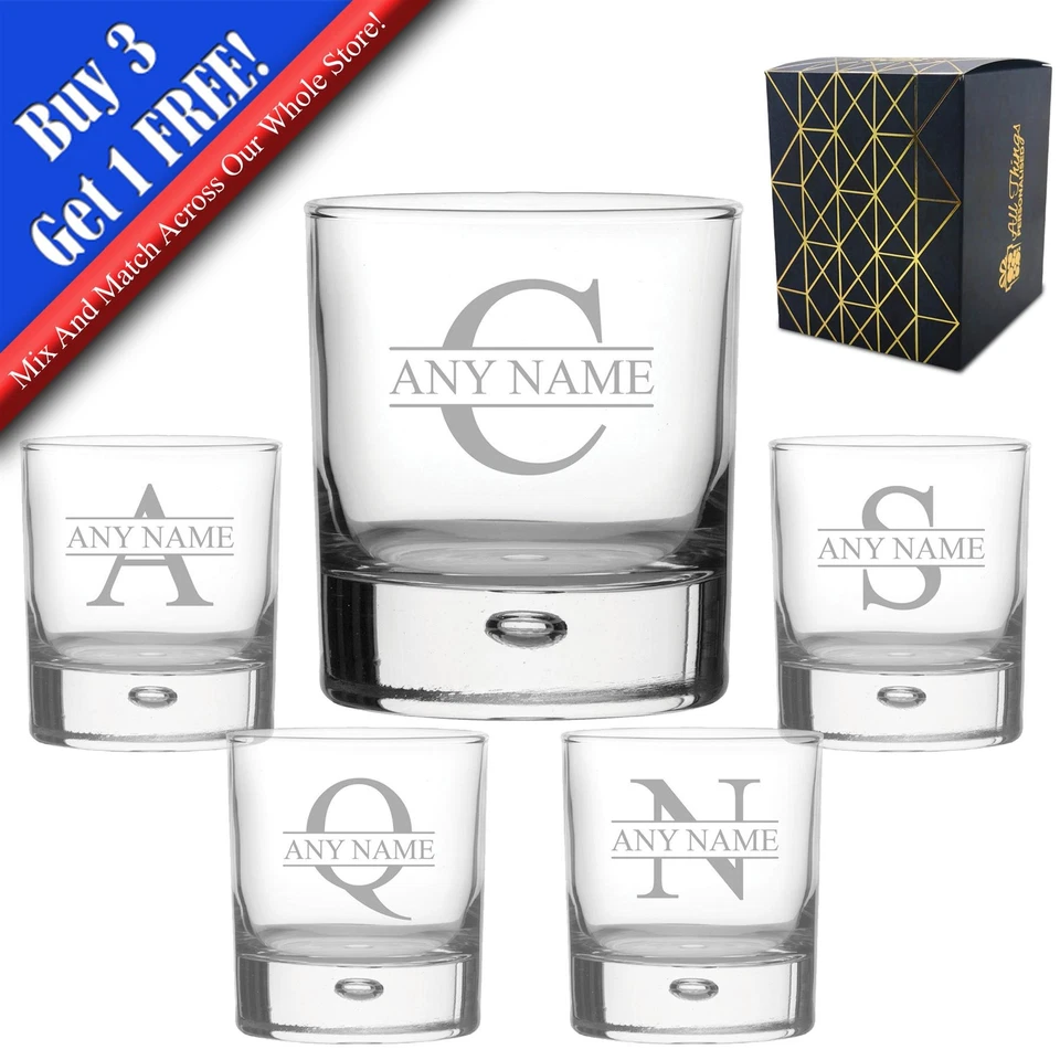 CNC GROUP Personalised Engraved Novelty 11.5oz Bubble Whisky glass, Initial and Name