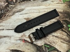 20 mm Black Soft PU Leather Watch Band with Stitches and Silver Buckle