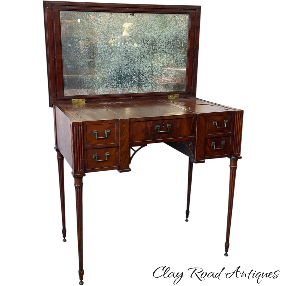 Antiguo tocador tocador de caoba compartimentos de caoba años 1800 francés Foto 2 de 4