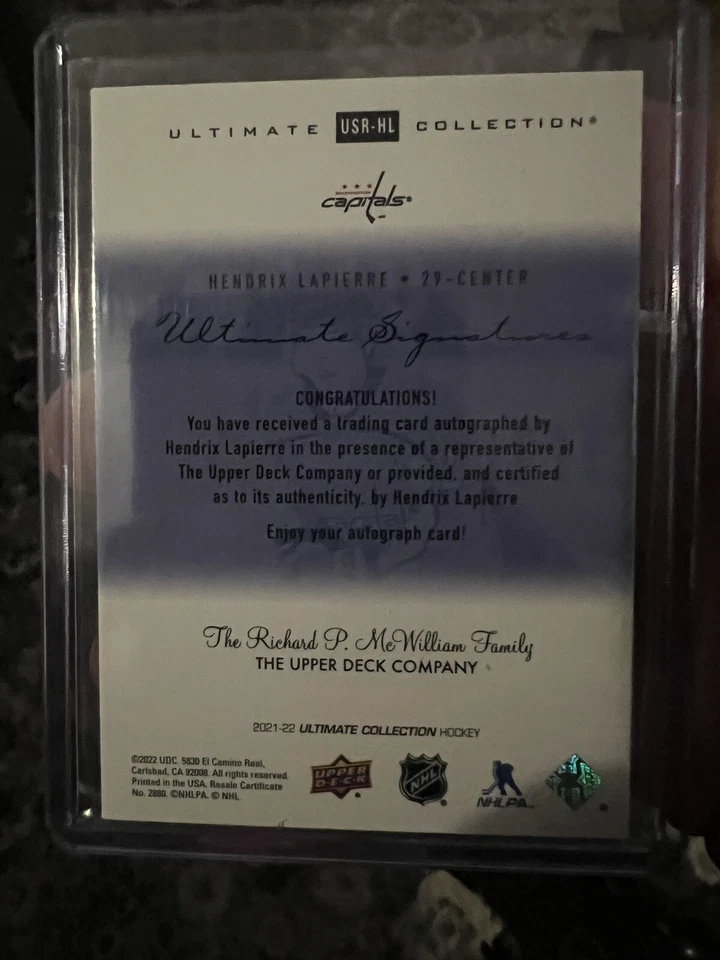 Hendrix Lapierre 21-22 UD Ultimate Collection ULTIMATE SIGNATURES GOLD Auto /10 - Image 2 of 2