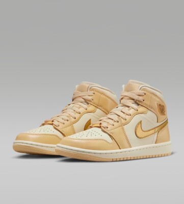 New Nike Air Jordan 1 Mid Special Edition Coconut Milk Sail Gold Women Size 6.5