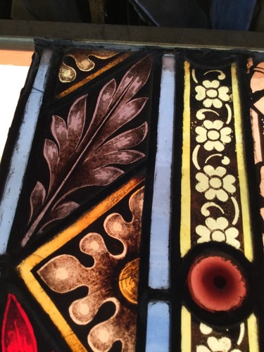 Antique Stained Glass Window Sun Solar Woman Flowing Blond Hair Hand Painted - Picture 9 of 22