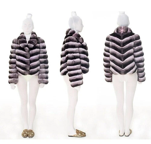 2025 Nuevo Mujer Elegante Real Rex Piel de Conejo Abrigos Largos Chinchilla Solapa - Imagen 14 de 18