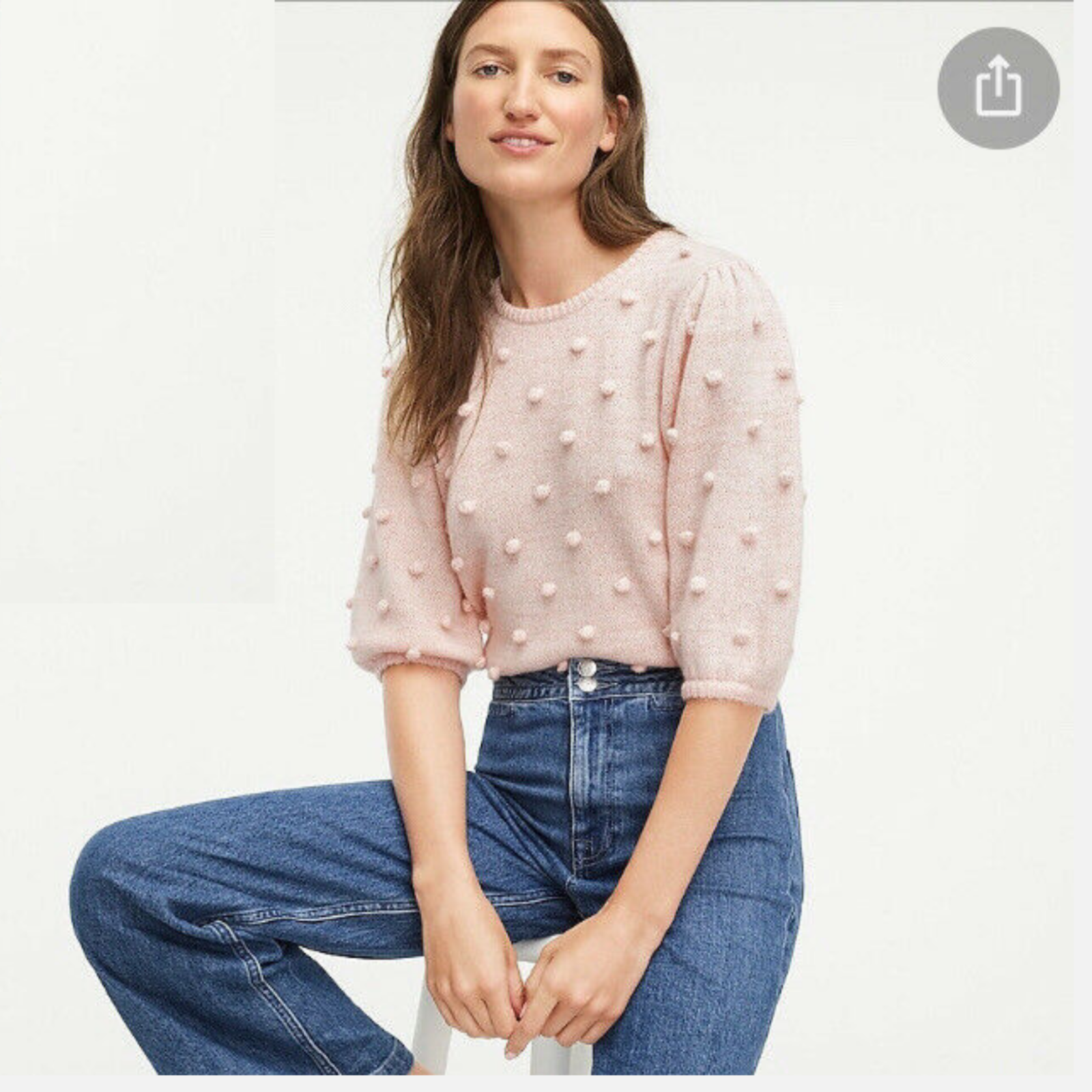 CREW Puff Sleeve Pom Pom Sweater 