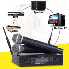 UHF Wireless Microphone System Dual Channel Receiver 2 Cardioid Microphone