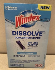 Windex Dissolve Concentrated Pod Glass Cleaner Pack (Contains 2 Refills).  NEW
