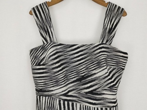 John Charles Empire Shift Knee Length Dress Size 14 Wide Strap Black White Zebra - Picture 3 of 12