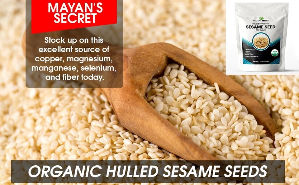 USDA Certified Organic hulled Sesame Seeds, 2 Lbs Gluten Free, Raw,Keto Friendly - Image 3 of 4