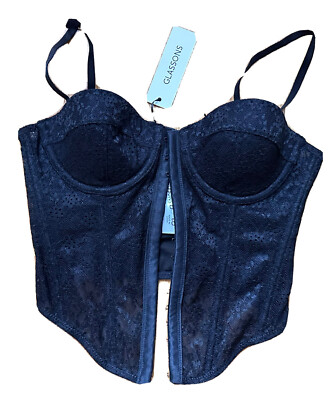 Glassons Women's Corset US 6 Lace Seductive Black Strappy Back Wired Corset Top