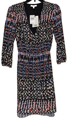 New NWT DR2 by Daniel Rainn Geometric Lined V-Neck Blouse Black Multi Size M