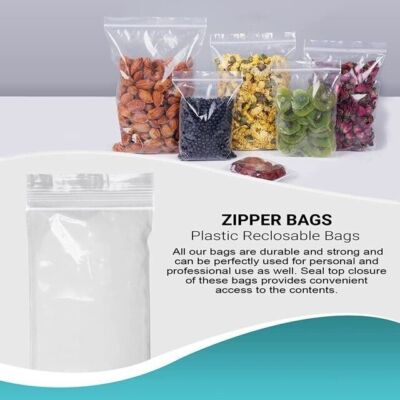 12" x 12" Large Zip Bags, 2 Mil Thick Clear Plastic Reclosable