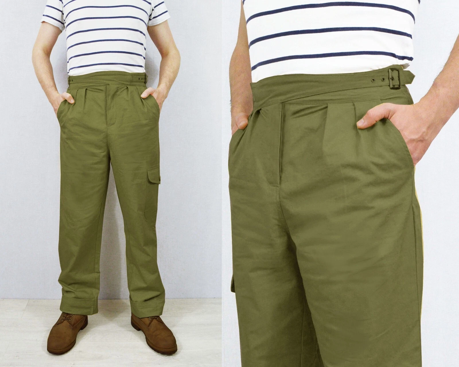 Men's Green Gurkha Pants British Military 1950s Army Trousers - Belted - Cotton
Opens in a new windo