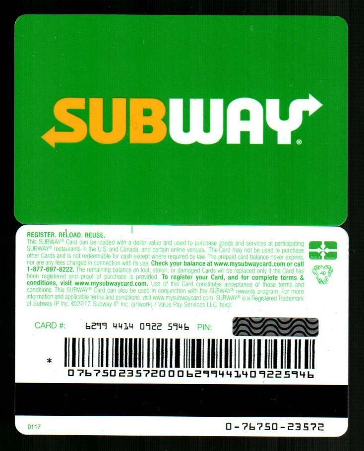 SUBWAY Classic Logo on Green 2017 Gift Card 0 V1 eBay
