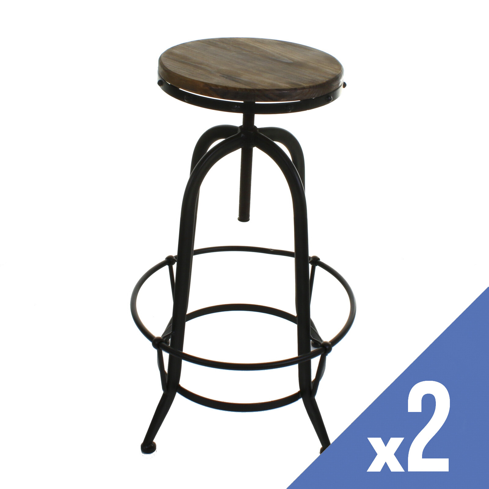 Vintage Metal Bar Stool Wood Top Seat Adjustable Height Industrial