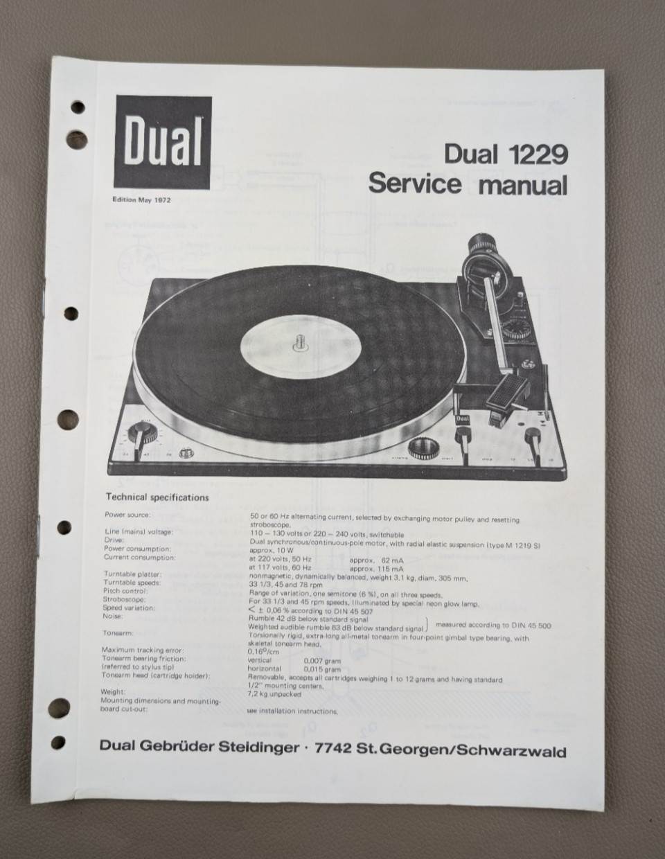 Dual 1229 Turntable Service Manual D-1360