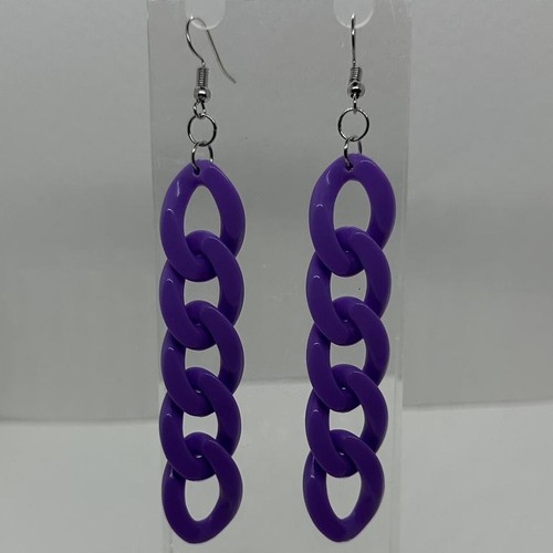 Acrylic chain earrings, long kitsch earrings pink blue purple 10.5 cm long - Picture 33 of 84