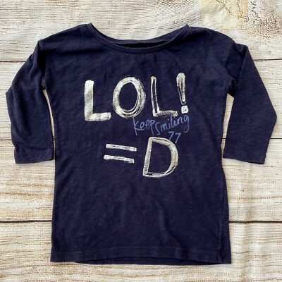 77 Kids Navy LOL Smile 3/4 Sleeve T-shirt Girl s Sz S 7 8