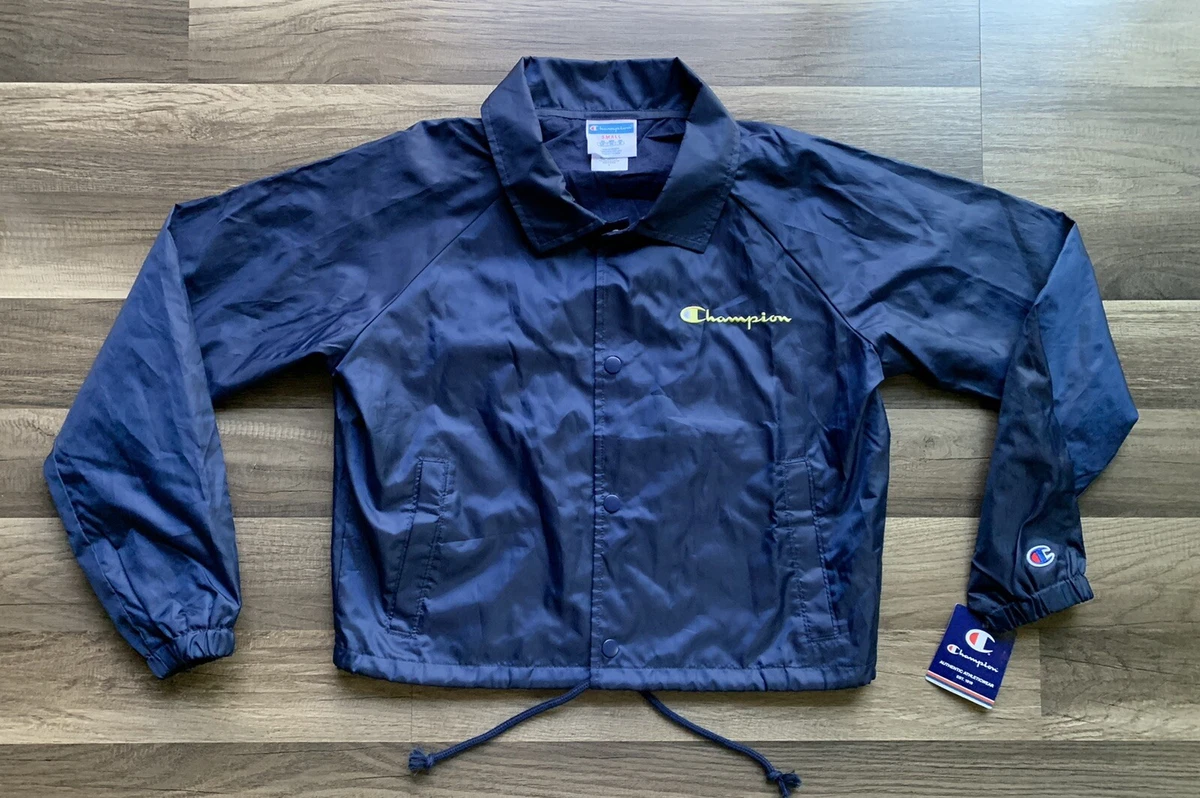 Champion Jacket Snap Coaches Cropped Logo Women Navy Blue Sz S NEW