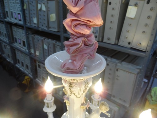 Vtg/Antique SMALL Italian White Gilded Chandelier Murano Style | Made Ceramic - Picture 5 of 16